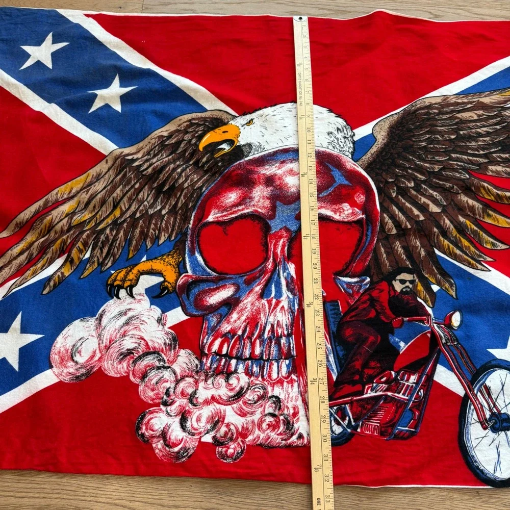 Vintage Biker Tapestry Rebel Flag Skull‎ Eagle Motorcycle Wall Hanging 53x33